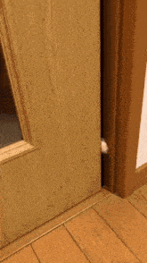 a cat 's paw is sticking its head through a door