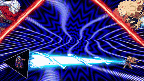 a video game scene with two characters fighting each other with red lightsabers