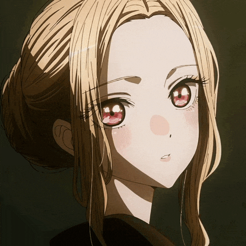 a close up of a girl 's face with red eyes