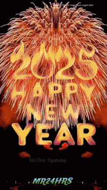 a poster that says happy new year with fireworks behind it