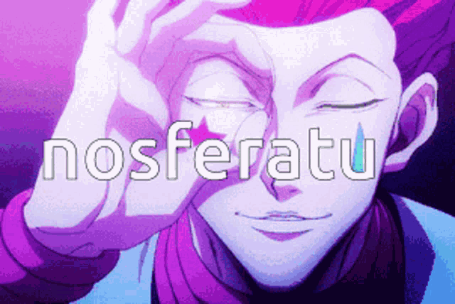 a close up of a person with the word nosferatu written on it