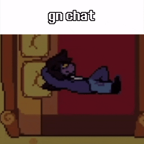 a cartoon character is laying down in a room with the words gn chat on the bottom