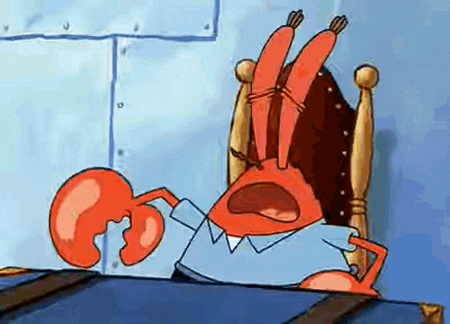 a cartoon character from spongebob squarepants is sitting on a chair with his mouth open .