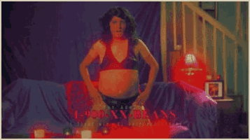 a pixelated image of a woman sitting on a couch with the word beans written on the bottom