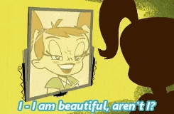 a cartoon character is looking at herself in a mirror and says " i am beautiful aren 't i ? "