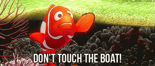 a clown fish says " don t touch the boat "