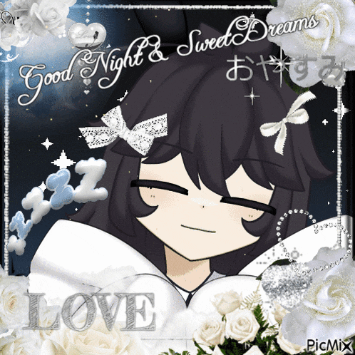 a picture of a girl with the words good night sweet dreams