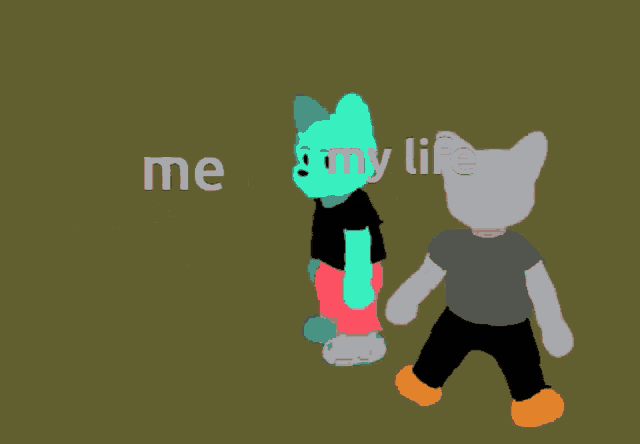 a cartoon of two animals with the words " my life " on the bottom right