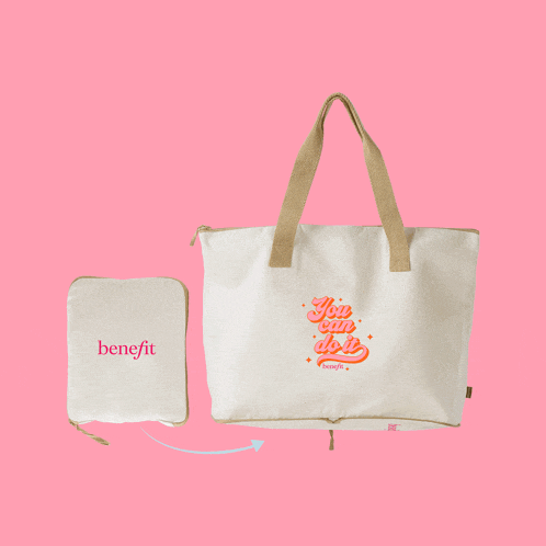 a benefit tote bag that can be folded into a smaller bag
