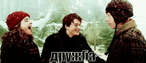 harry potter and hermione granger are standing in the snow talking