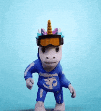 a unicorn wearing sunglasses and a hoodie with the letter p on it