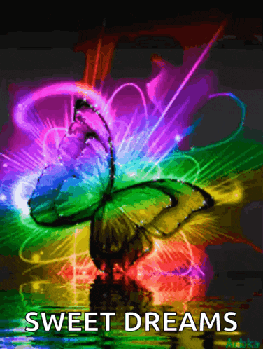 a rainbow colored butterfly with the words sweet dreams written below it