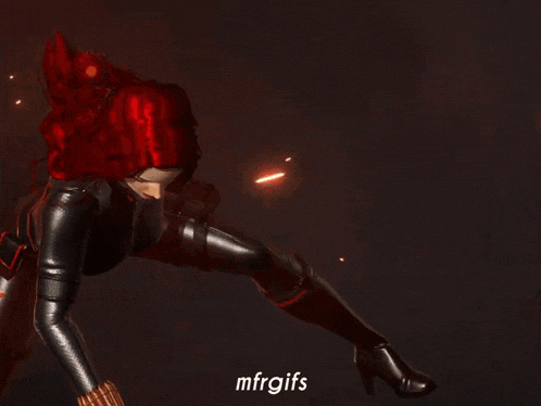 a woman in a white suit is holding a gun with fire coming out of it and the words mfrgifs below her