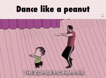 a cartoon of a man and a child dancing like a peanut .
