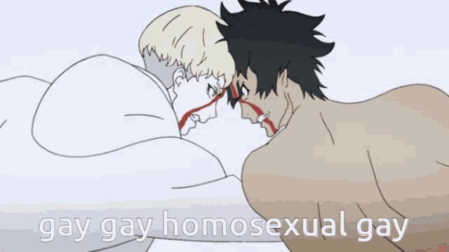a drawing of two men with the words gay gay homosexual gay written below them