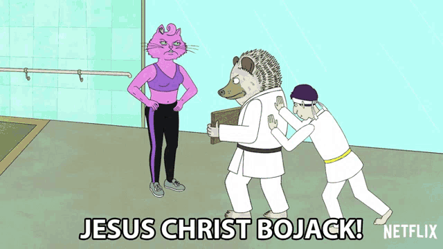 a cartoon of jesus christ bojack with a hedgehog