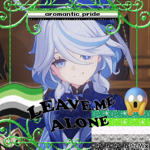 a picture of a girl with white hair and the words leave me alone on the bottom