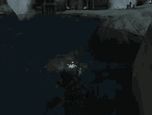 a person in a video game is jumping into a river