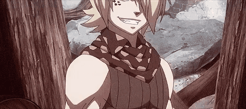 a cartoon character with a scarf around his neck smiles