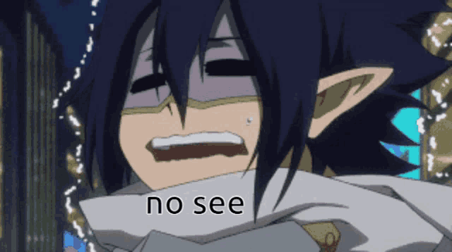a cartoon character with the words no see on the bottom right