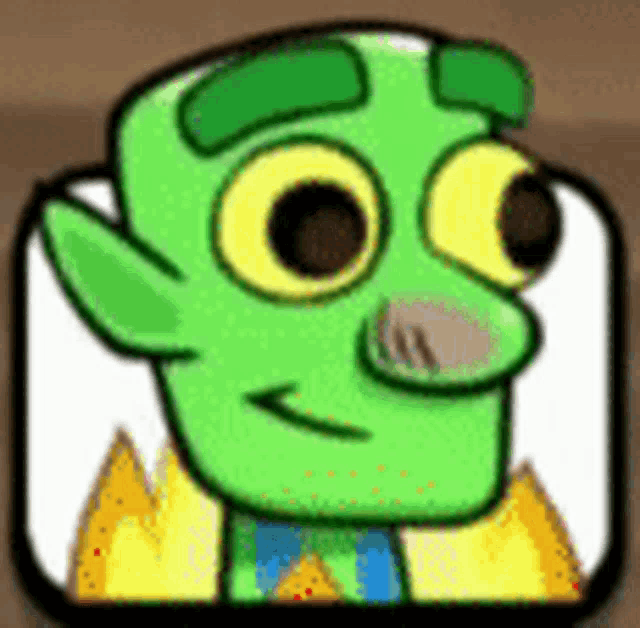 a cartoon character with green ears and a blue bow tie is smiling and looking at the camera .