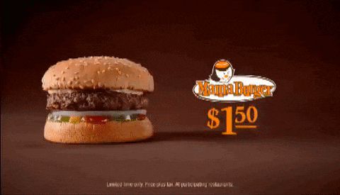 a mama burger for $ 1.50 is advertised on a dark background