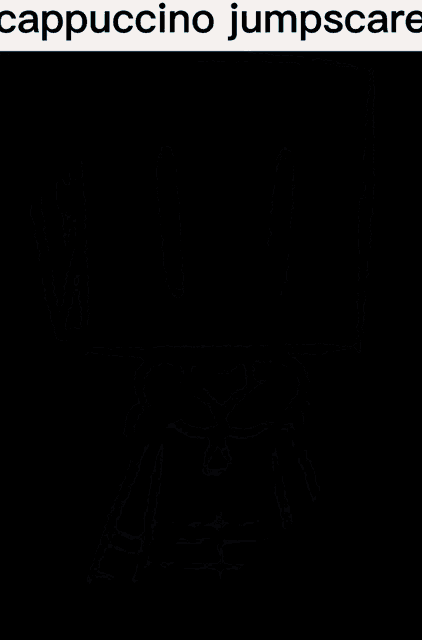 a drawing of a person with a box on their head with the words cappuccino jumpscare below it