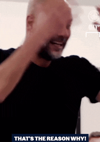 a man in a black shirt says that 's the reason why on the bottom