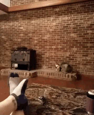 a brick wall with a stove in the background