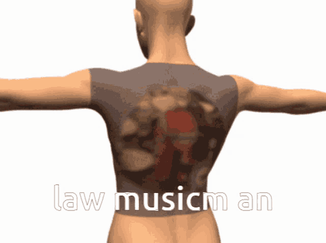 a person with a tattoo on their back has the words law musicm an on the bottom