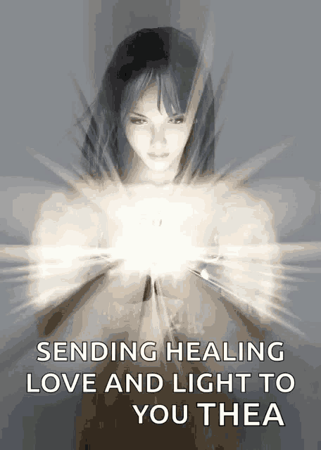a picture of a woman sending healing love and light to you thea