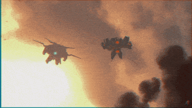two fighter jets are flying through a cloudy sky with smoke coming out of it