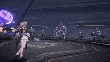 a video game scene with a robot and a girl fighting