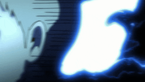 a drawing of a person 's face with a blue light behind them