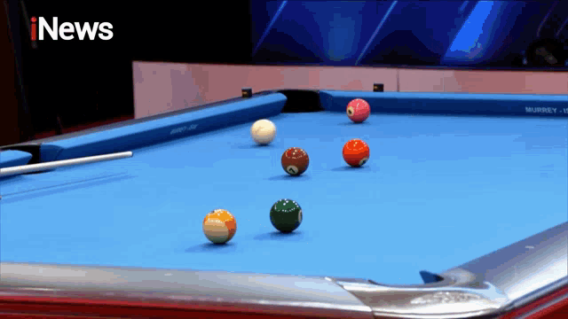 pool balls on a blue table with the words i news above them