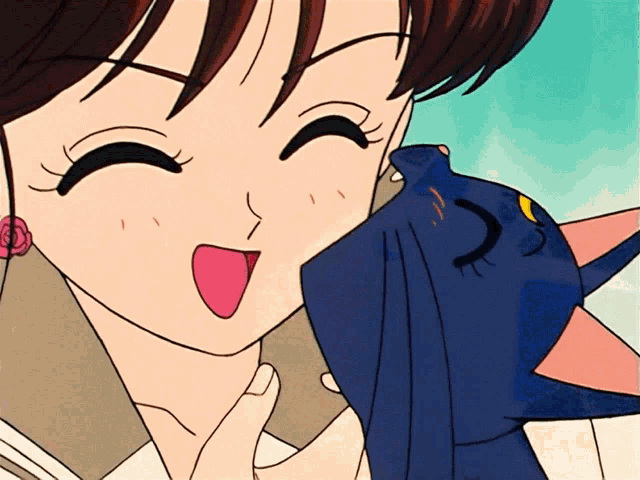 a cartoon girl with a cat on her face