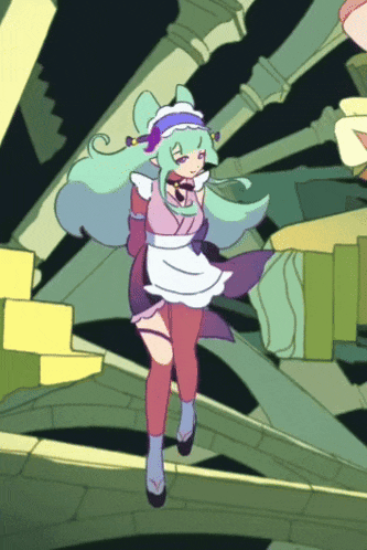 a cartoon drawing of a girl in a maid costume