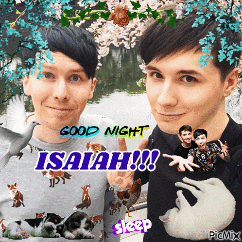 a picture of two men with the words good night isaiah written above them