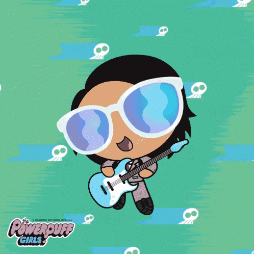 a cartoon character from the powerpuff girls is playing a blue guitar