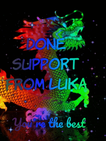 a picture of a dragon with the words done support from luka