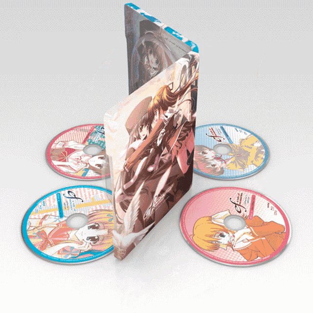 a set of four anime cd 's with one of them saying ' ao no exorcist ' on it