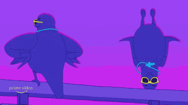 a cartoon of two birds wearing sunglasses and a necklace that says prime video on it