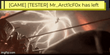 a screenshot of a video game that says ' game tester mr_arcticfox has left ' at the top