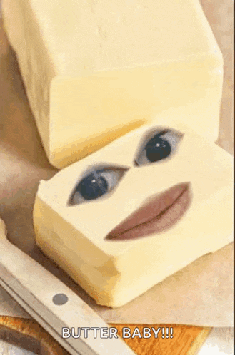 a piece of butter with a face on it