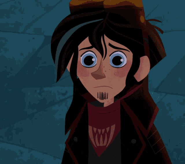 a cartoon character with a sad look on his face is being touched by someone 's hand