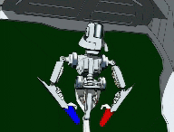 a computer generated image of a robot standing on a green field