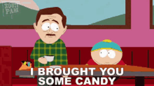 two cartoon characters from south park are sitting at a diner table