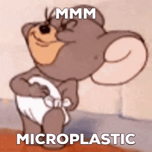 a cartoon character with a diaper on says microplastic