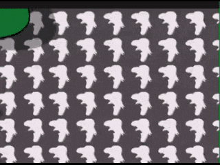 a cartoon character with a green hat and a long beak is surrounded by a pattern of ghosts .