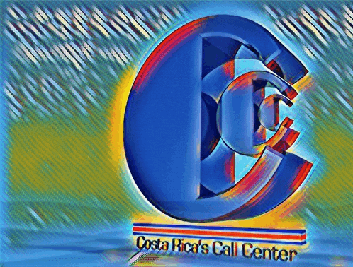 the costa rica 's call center logo is displayed on a blue and yellow background